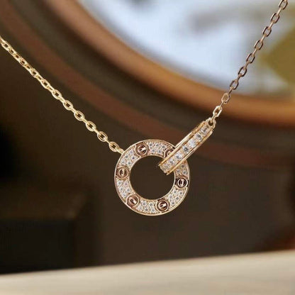 [Kincade Jewelery]LOVE 7.6MM NECKLACE ROSE GOLD AND SILVER  FULL DIAMOND