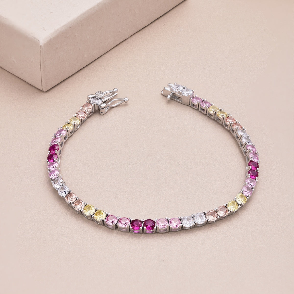 [Kincade Jewelery]Radiant Colorful Round Cut Tennis Bracelet