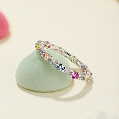 [Kincade Jewelery]Sparkling Colorful Round Cut Tennis Ring