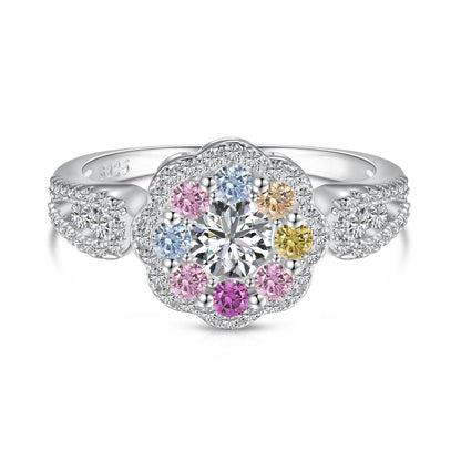 [Kincade Jewelery]Delicate Colorful Round Cut Flower Shape Wedding Ring