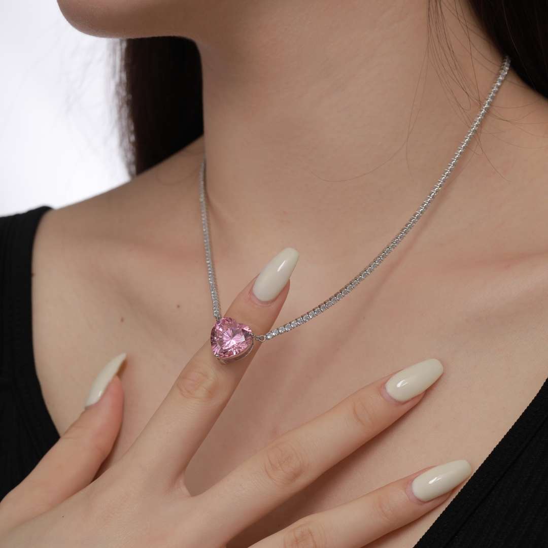 [Kincade Jewelery]8.0 Carat Versatile Colorful Sweet Heart-Shaped Tennis Necklace