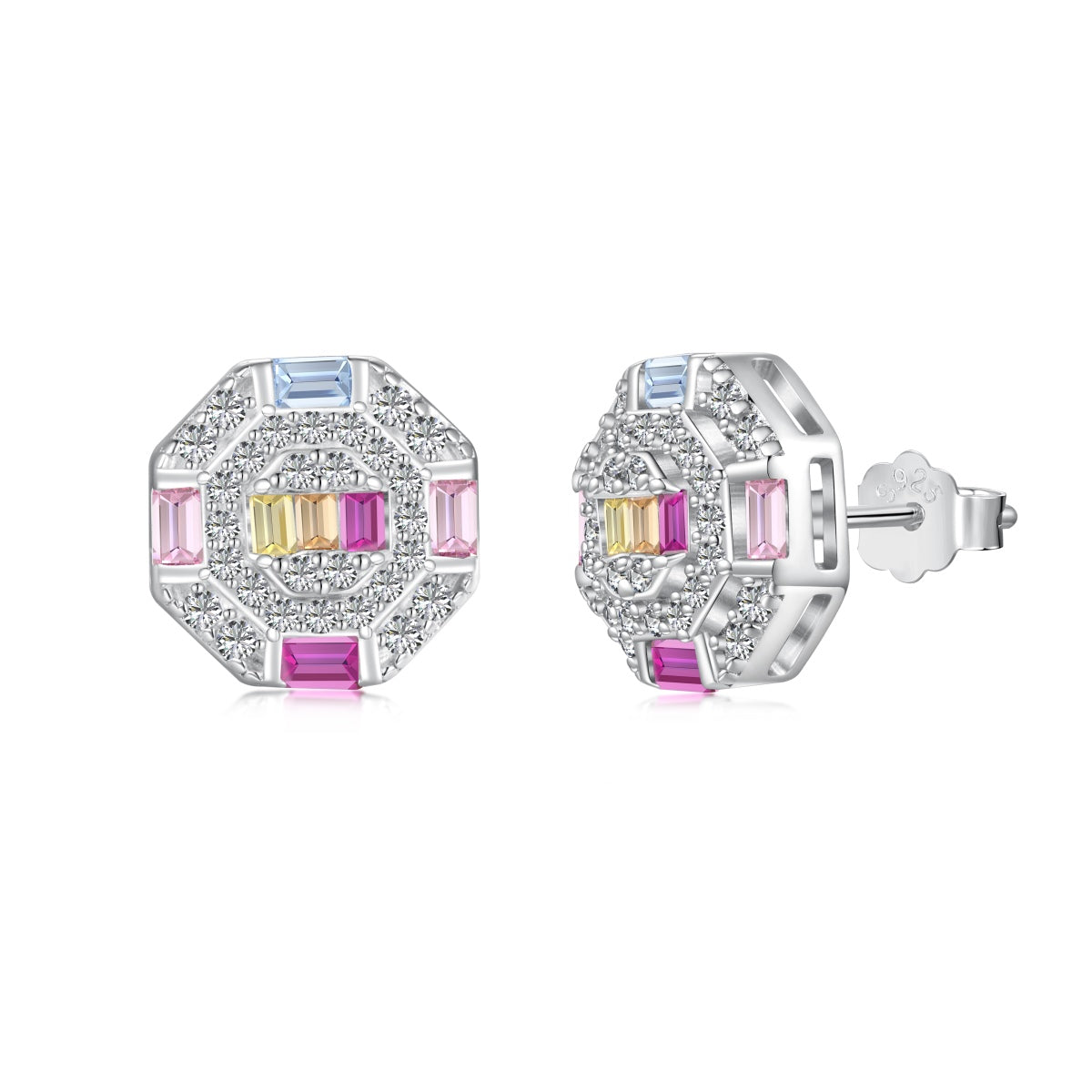[Kincade Jewelery]Ornate Colorful Octagon Shape Daily Earrings