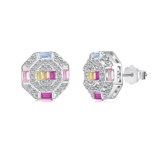 [Kincade Jewelery]Ornate Colorful Octagon Shape Daily Earrings