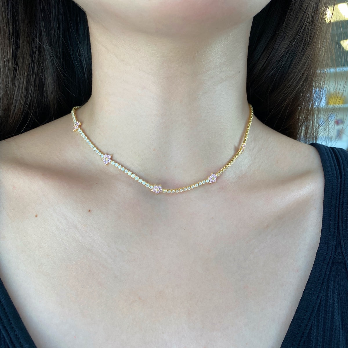 [Kincade Jewelery]Luxurious Colorful Flower Tennis Necklace