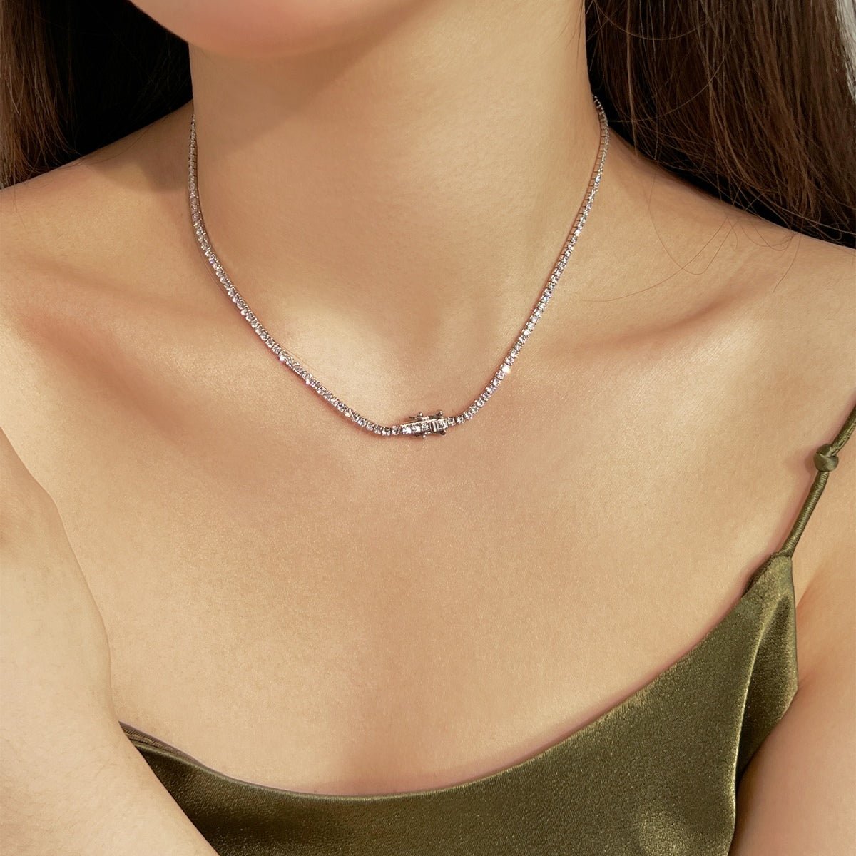[Kincade Jewelery]Delicate Round Shape Tennis Necklace