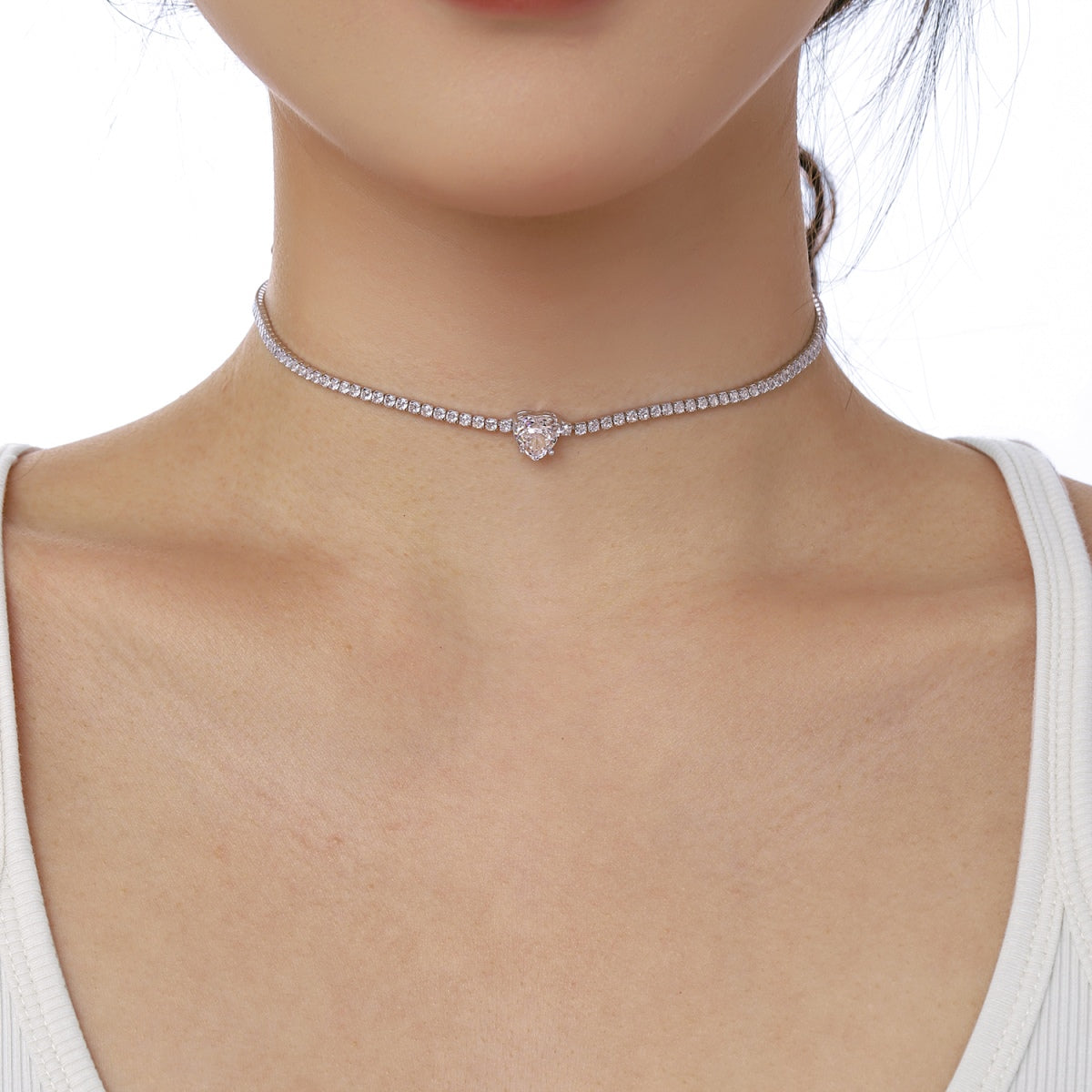 [Kincade Jewelery]2.0 Carat Sparkling Tennis Heart Cut Necklace