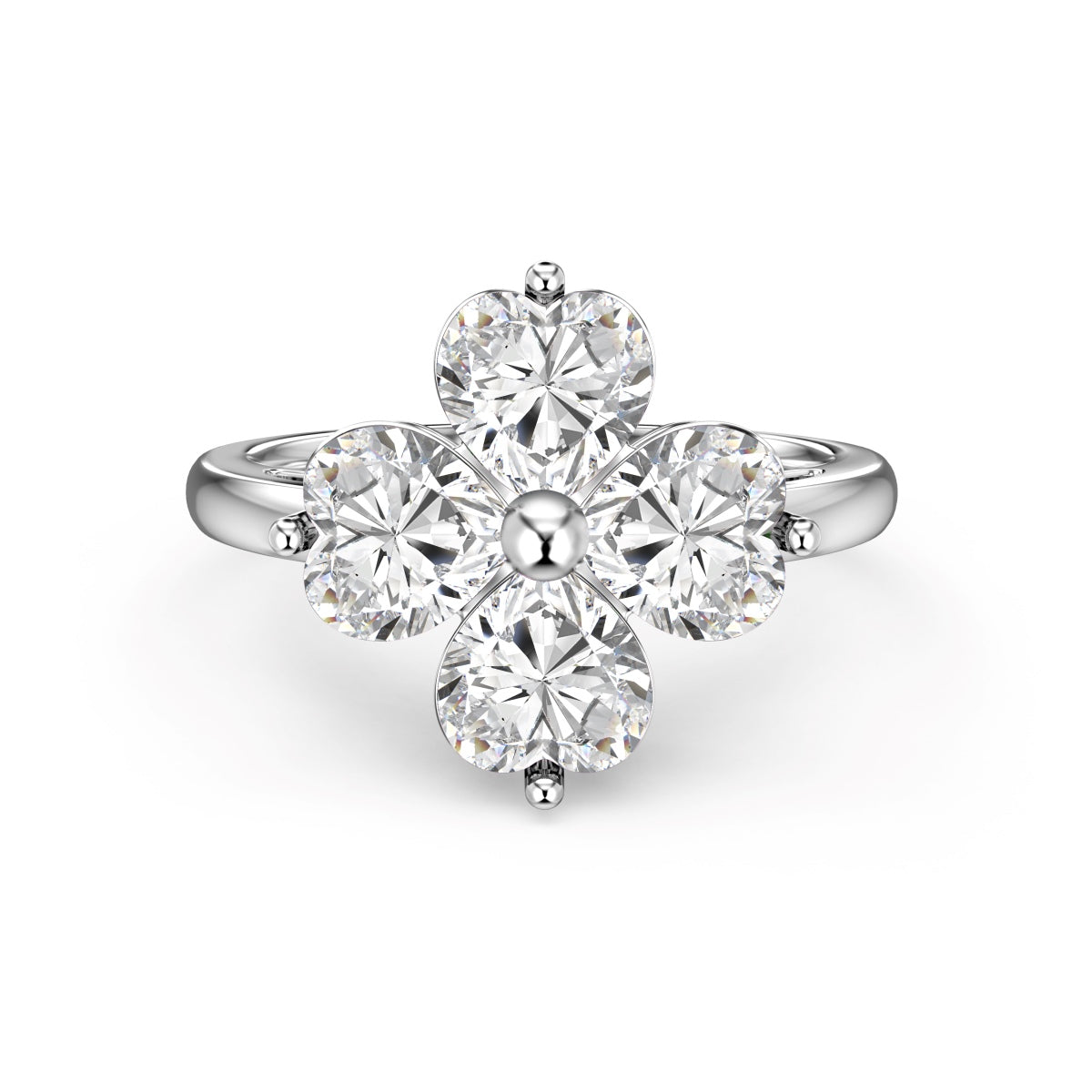 [Kincade Jewelrys]Heart-shaped Four-Leaf Clover Ball Ring