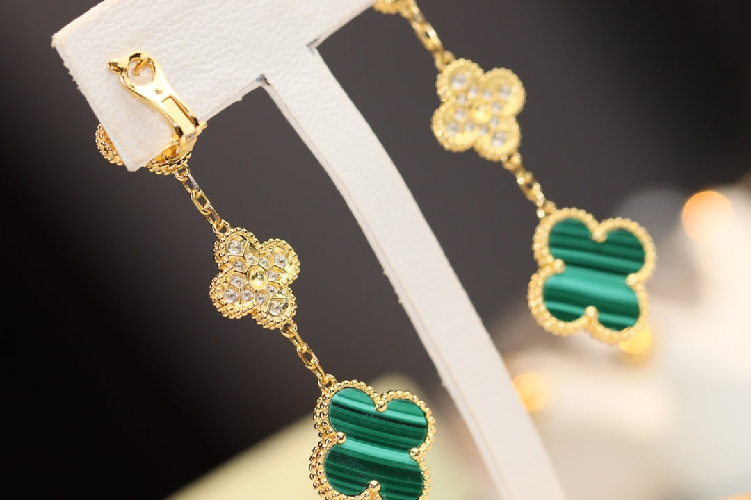 [Kincade Jewelery]Kincade EARRINGS GOLD MALACHITE DIAMOND 3 MOTIF