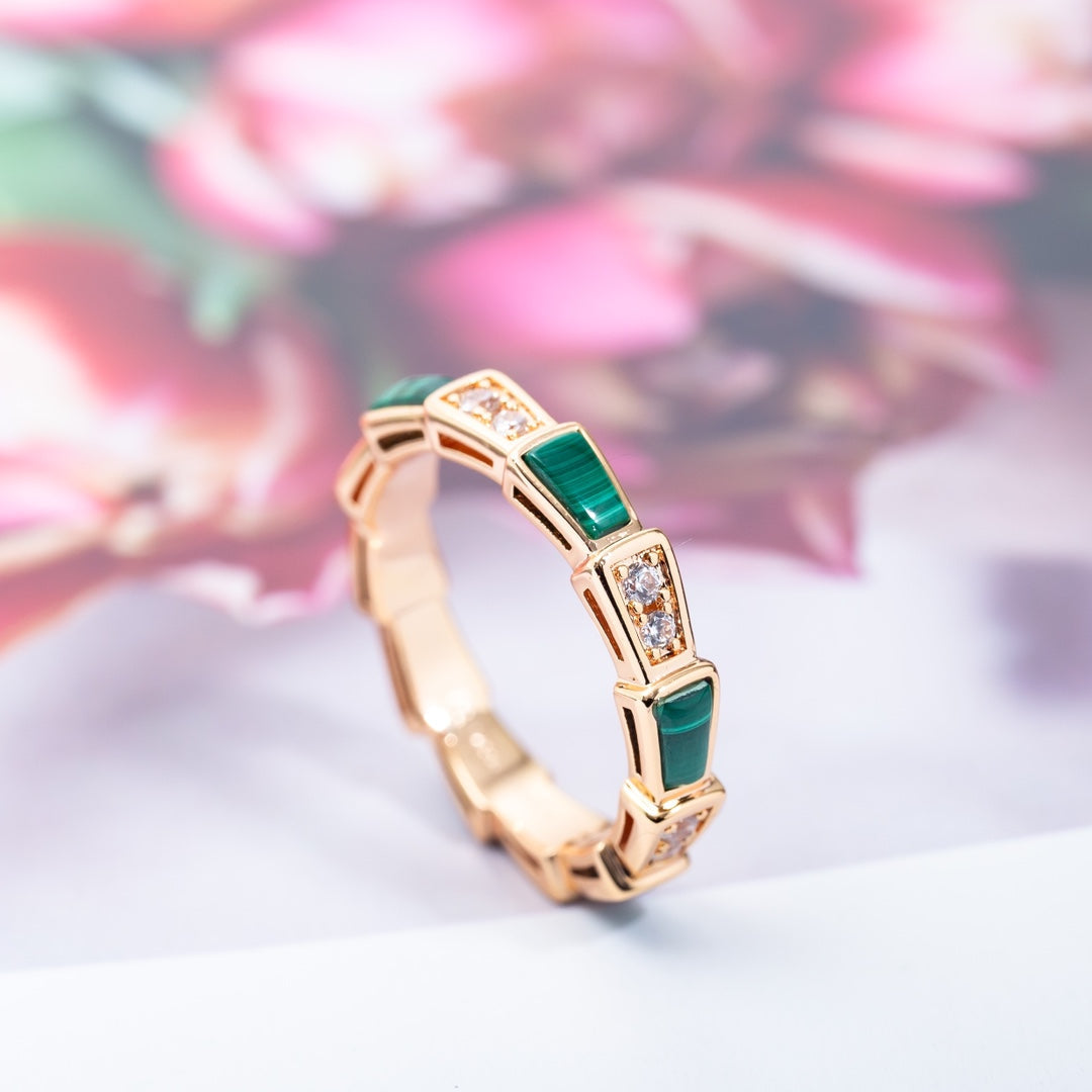 [Kincade Jewelery]SERPENTI RING PINK GOLD MALACHITE DIAMOND 3MM