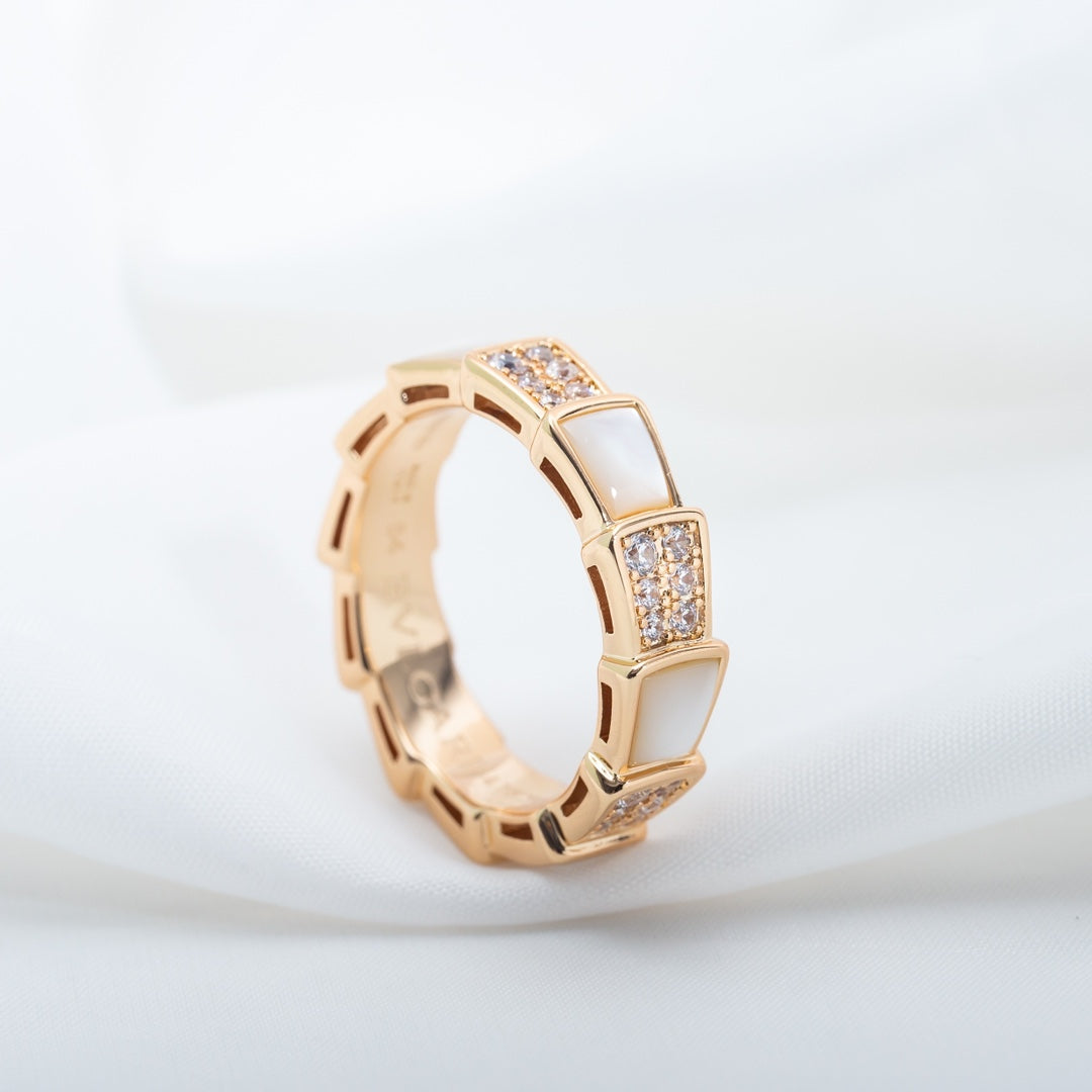 [Kincade Jewelery]SERPENTI RING PINK GOLD MOP DIAMOND PAVED 4MM