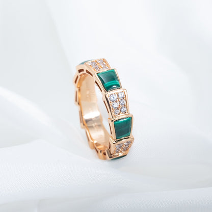 [Kincade Jewelery]SERPENTI RING PINK GOLD MALACHITE DIAMOND PAVED 4MM