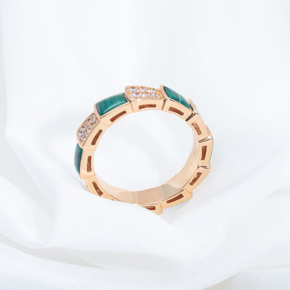 [Kincade Jewelery]SERPENTI RING PINK GOLD MALACHITE DIAMOND PAVED 4MM