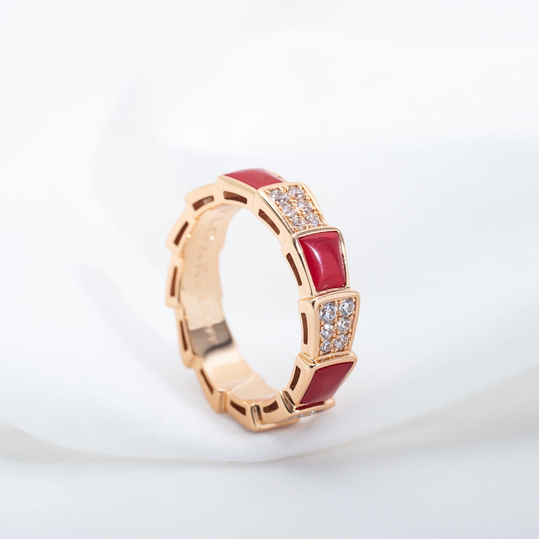 [Kincade Jewelery]SERPENTI RING PINK GOLD CARNELIAN DIAMOND PAVED 4MM