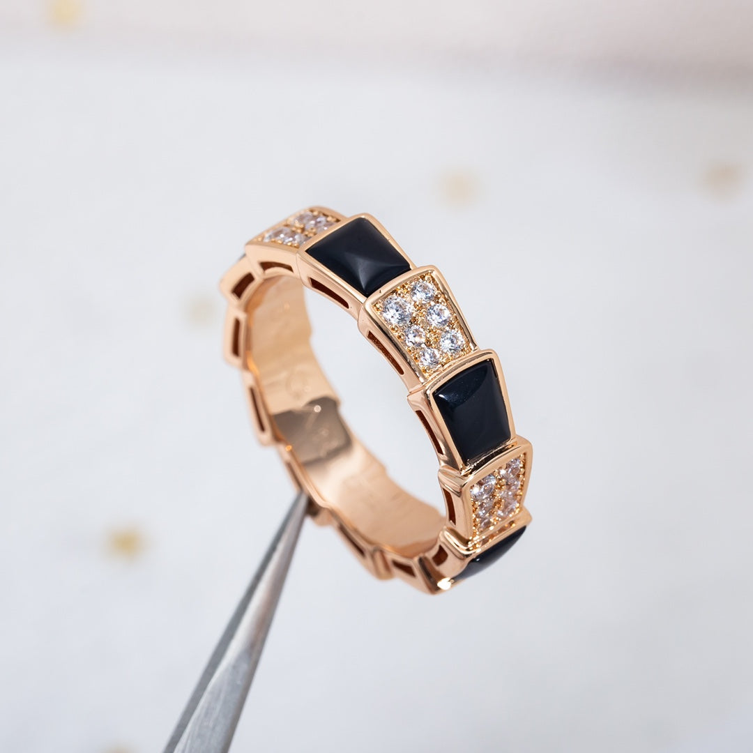 [Kincade Jewelery]SERPENTI RING PINK GOLD BLACK MOP DIAMOND PAVED 4MM