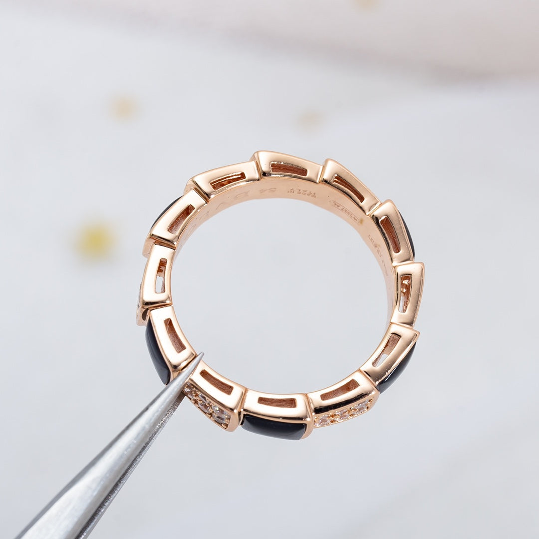 [Kincade Jewelery]SERPENTI RING PINK GOLD BLACK MOP DIAMOND PAVED 4MM
