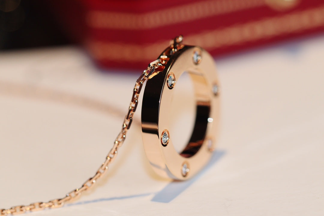 [Kincade Jewelery]LOVE NECKLACE 16MM 6 DIAMONDS PINK GOLD