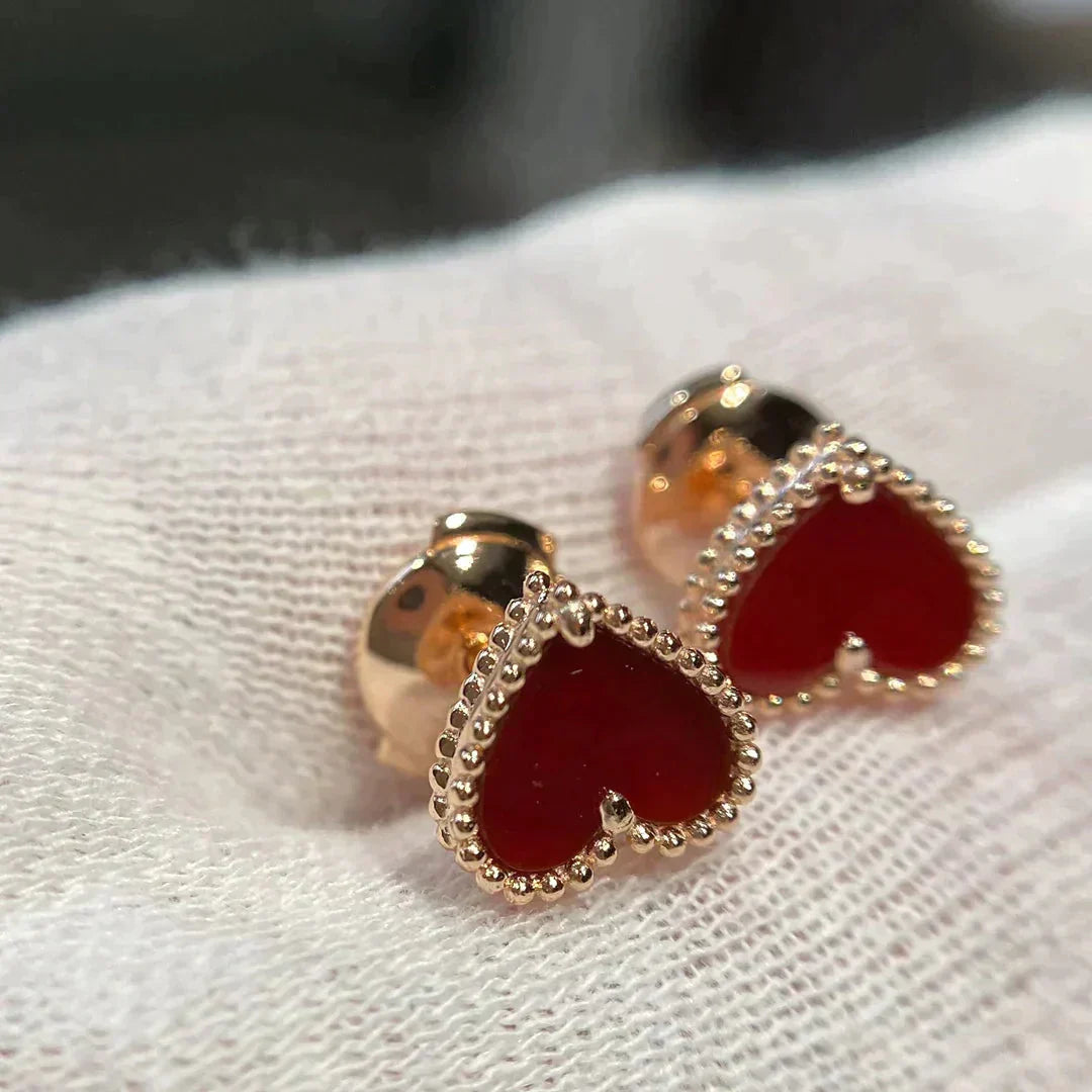 [Kincade Jewelery]HEART CARNELIAN STUD EARRINGS