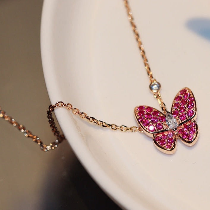 [Kincade Jewelery]BUTTERFLY RED DIAMOND ROSE GOLD NECKLACE