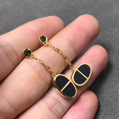 [Kincade Jewelery]CHAINE VERSO BLACK CERAMIC SILVER EARRINGS