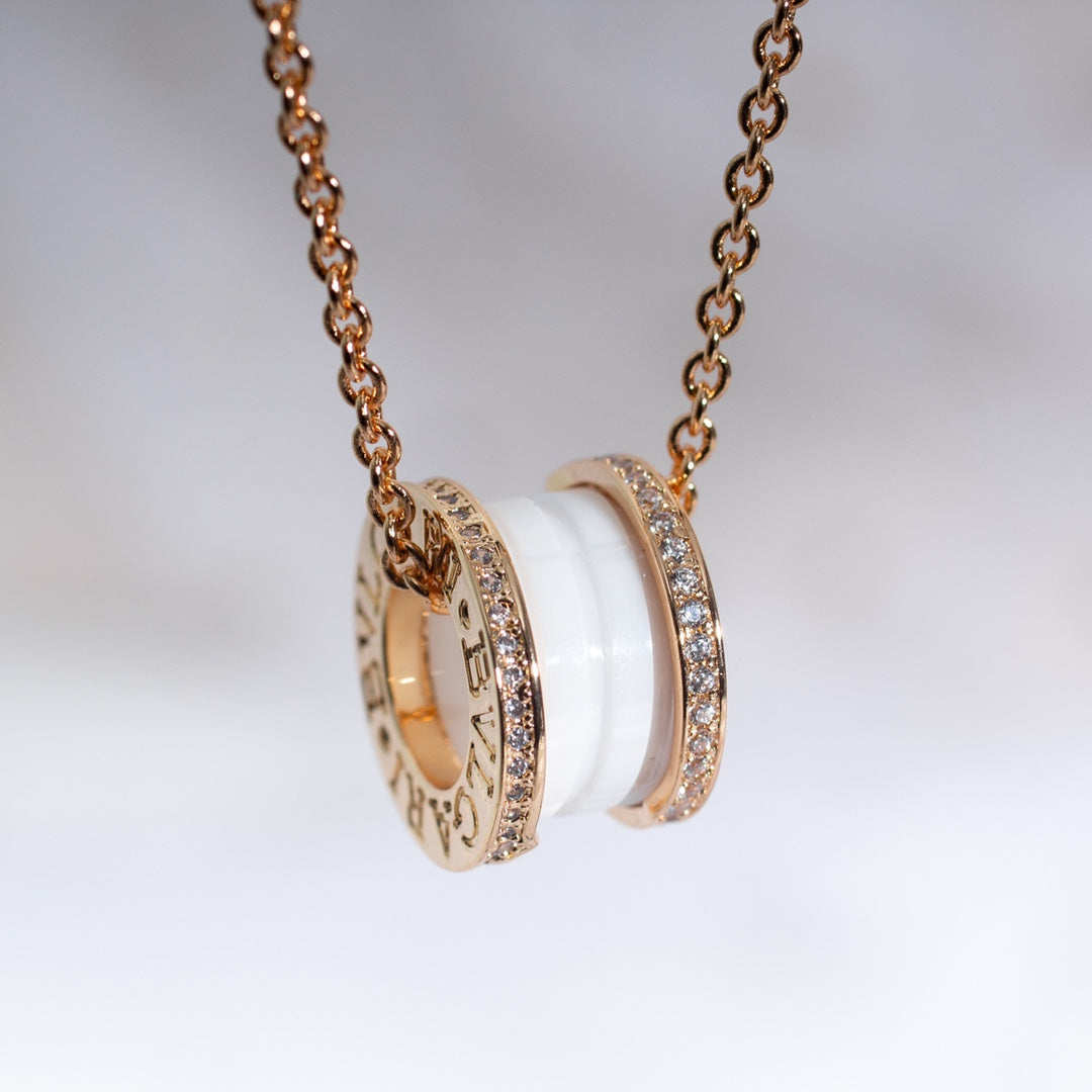 [Kincade Jewelery]ZERO 1 WHITE CERAMIC PINK GOLD DIAMOND NECKLACE