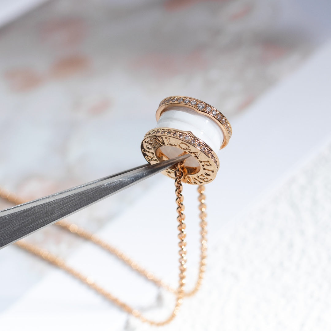 [Kincade Jewelery]ZERO 1 WHITE CERAMIC PINK GOLD DIAMOND NECKLACE