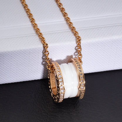 [Kincade Jewelery]ZERO 1 WHITE CERAMIC PINK GOLD DIAMOND NECKLACE