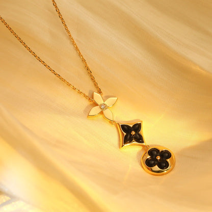 [Kincade Jewelery]STAR AND SUN ONYX PINK GOLD NECKLACE