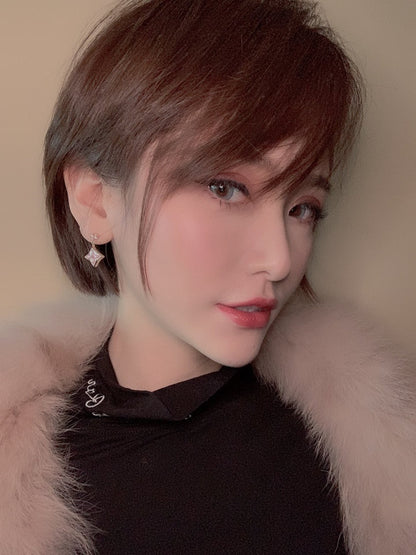 [Kincade Jewelery]DOUBLE STAR PINK GOLD MOP DROP EARRINGS