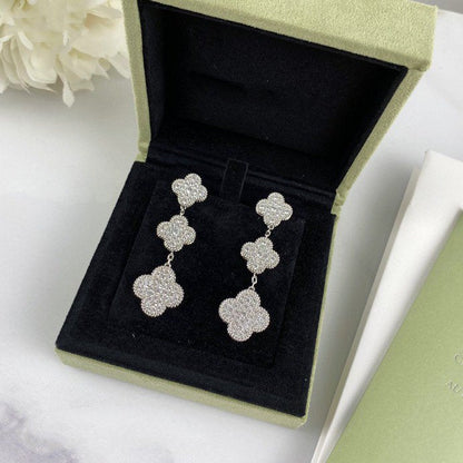 [Kincade Jewelery]Kincade 3 MOTIF DIAMOND SILVER DROP EARRINGS