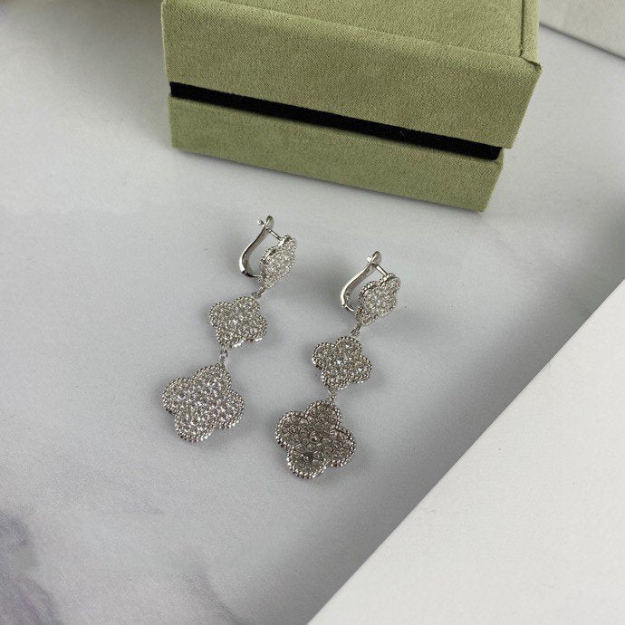 [Kincade Jewelery]Kincade 3 MOTIF DIAMOND SILVER DROP EARRINGS