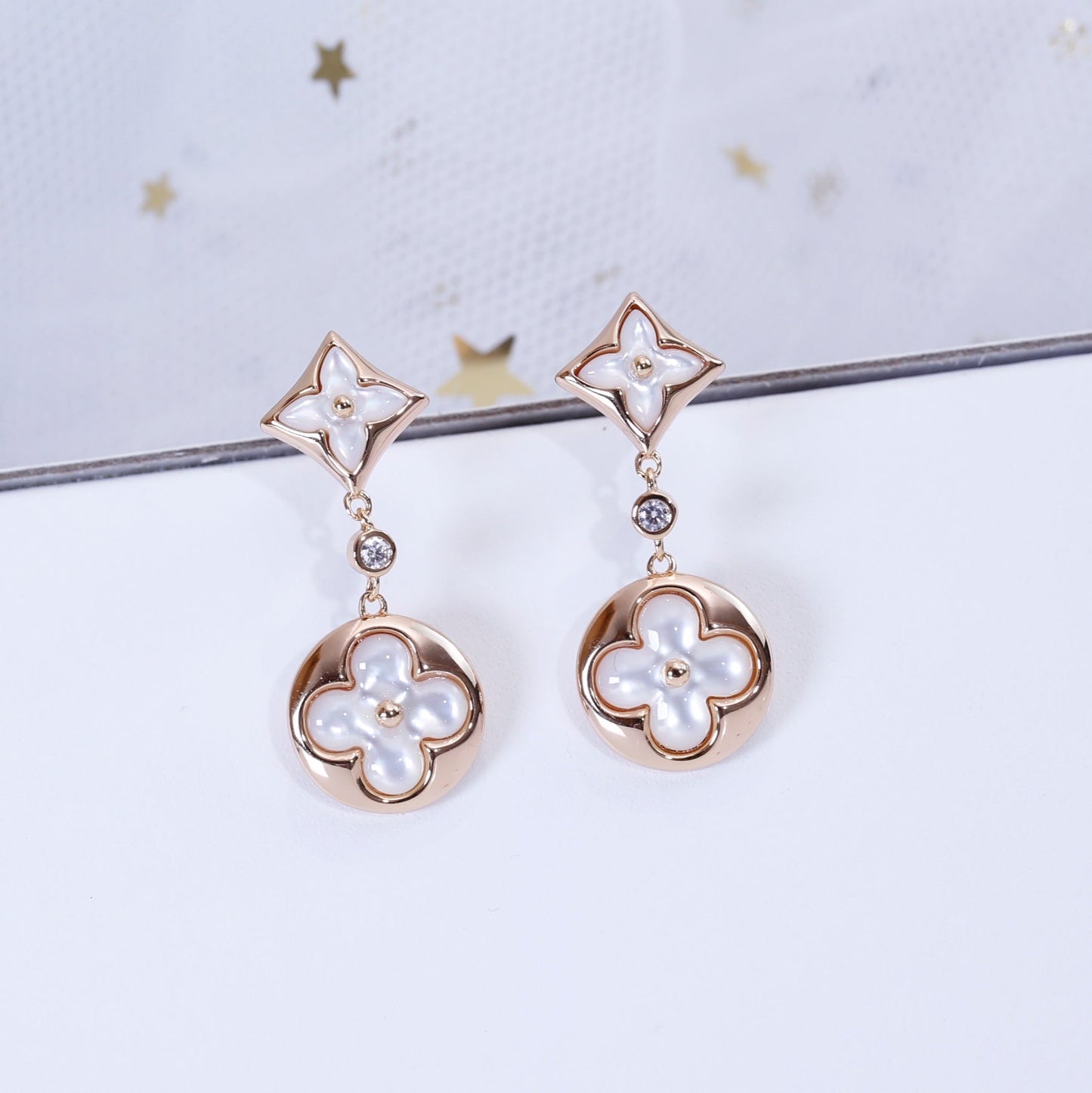 [Kincade Jewelery]STAR AND SUN PINK GOLD MOP DROP EARRINGS