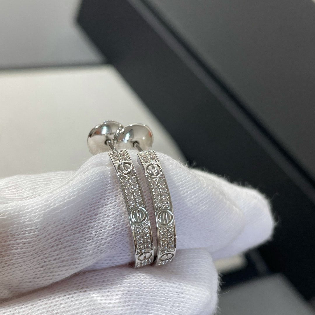 [Kincade Jewelery]LOVE DIAMOND SILVER HOOP EARRINGS