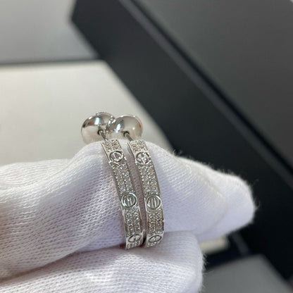 [Kincade Jewelery]LOVE DIAMOND SILVER HOOP EARRINGS