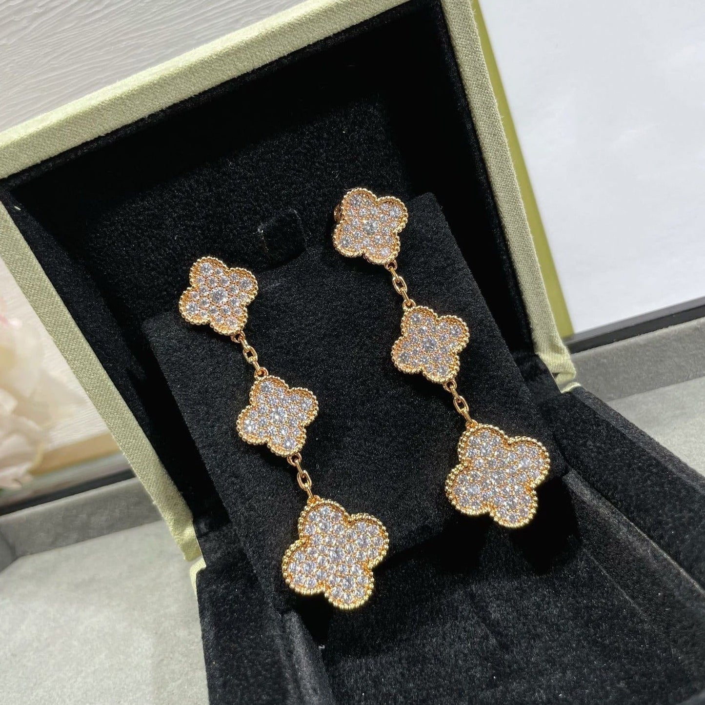 [Kincade Jewelery]Kincade 3 MOTIFS DIAMOND PAVED ROSE GOLD EARRINGS