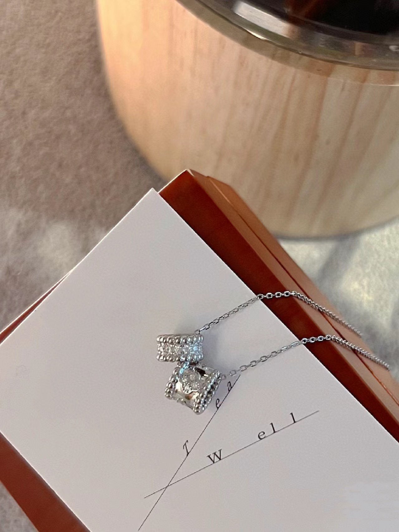 [Kincade Jewelery]PERLEE DOUBLE PENDANT SILVER DIAMOND NECKLACE