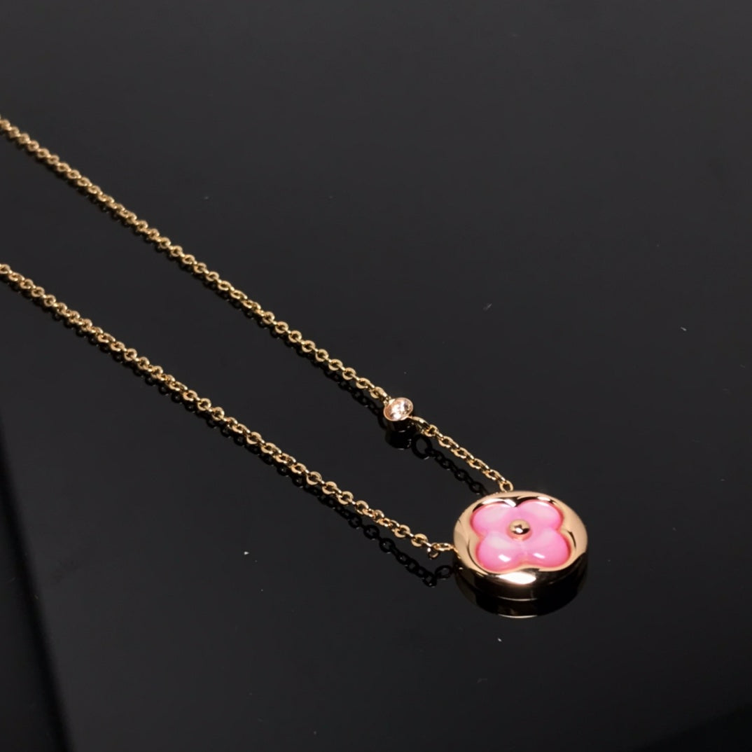 [Kincade Jewelery]COLOR BLOSSOM PINK MOP SUN GOLD NECKLACE