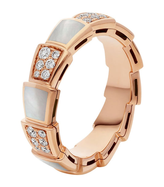 [Kincade Jewelery]SERPENTI RING PINK GOLD MOP DIAMOND PAVED 4MM
