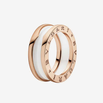 [Kincade Jewelery]ZERO 1 TWO-BAND LOOPS AND WHITE CERAMIC SPIRAL PINK GOLD RING