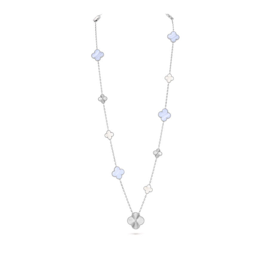 [Kincade Jewelrys]CLOVER 16 MOTIF PURPLE CHALCEDONY GOLD NECKLACE