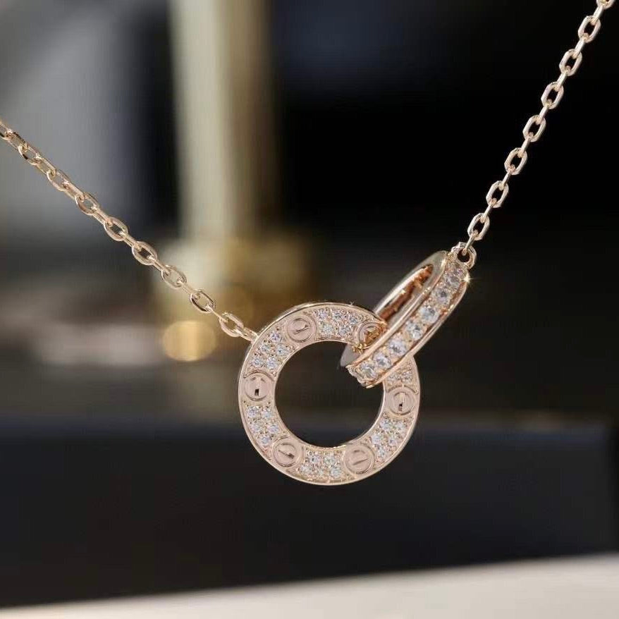 [Kincade Jewelery]LOVE 7.6MM NECKLACE ROSE GOLD AND SILVER  FULL DIAMOND
