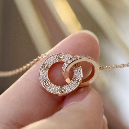 [Kincade Jewelery]LOVE 7.6MM NECKLACE ROSE GOLD AND SILVER  FULL DIAMOND