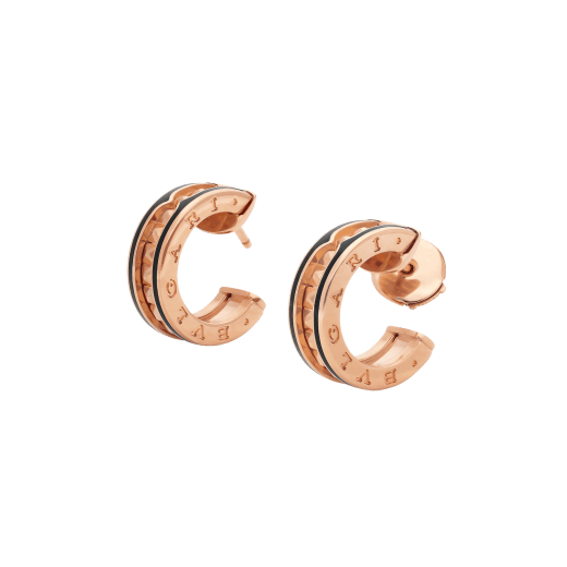 [Kincade Jewelery]ZERO 1 ROCK PINK GOLD EARRINGS WITH STUDDED SPIRAL AND BLACK CERAMIC