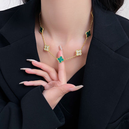 [Kincade Jewelrys]CLOVER 10 MOTIFS MALACHITE DIAMOND NECKLACE
