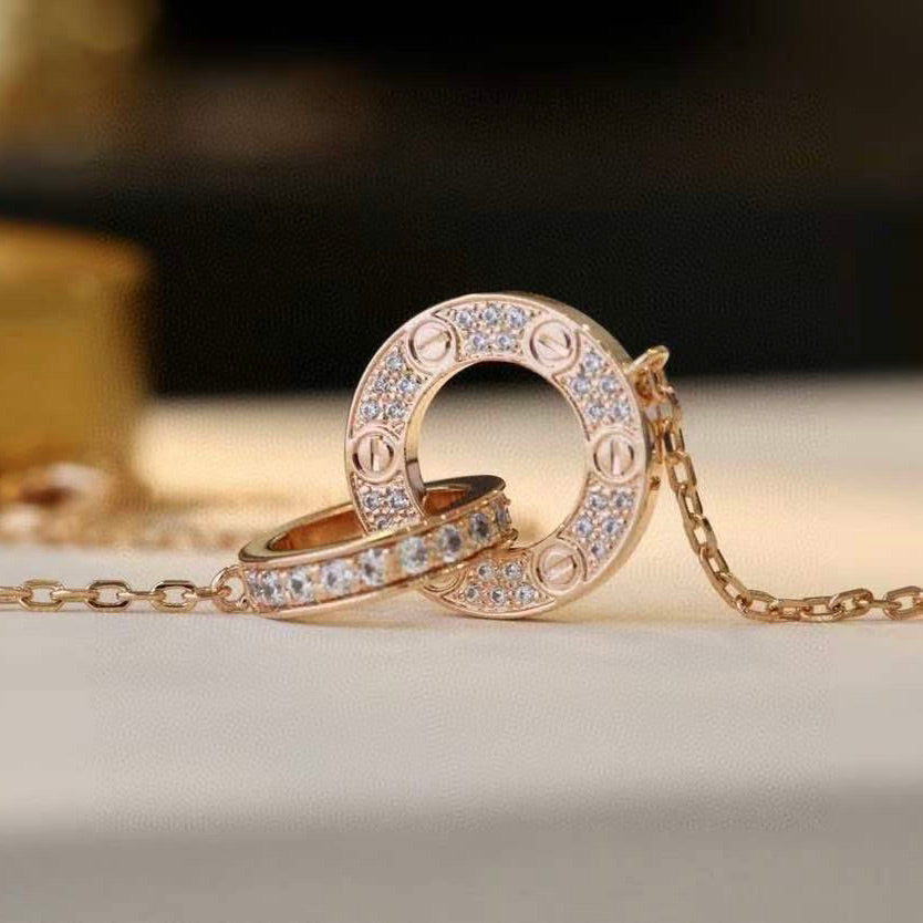 [Kincade Jewelery]LOVE 7.6MM NECKLACE ROSE GOLD AND SILVER  FULL DIAMOND