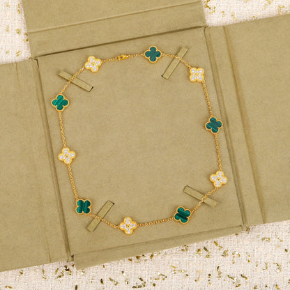 [Kincade Jewelrys]CLOVER 10 MOTIFS MALACHITE DIAMOND NECKLACE