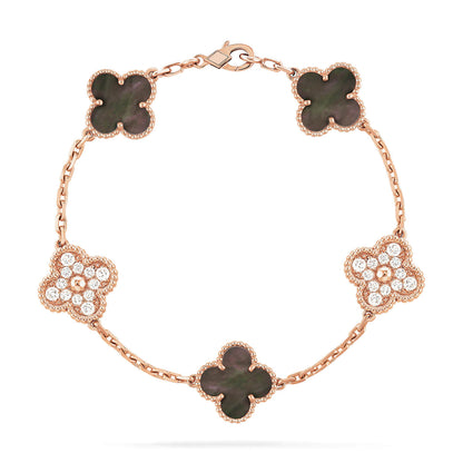 [Kincade Jewelery]Kincade 5 MOTIFS DARK MOP AND DIAMONDS PINK GOLD BRACELET