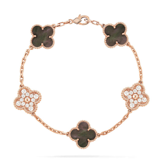 [Kincade Jewelery]Kincade 5 MOTIFS DARK MOP AND DIAMONDS PINK GOLD BRACELET