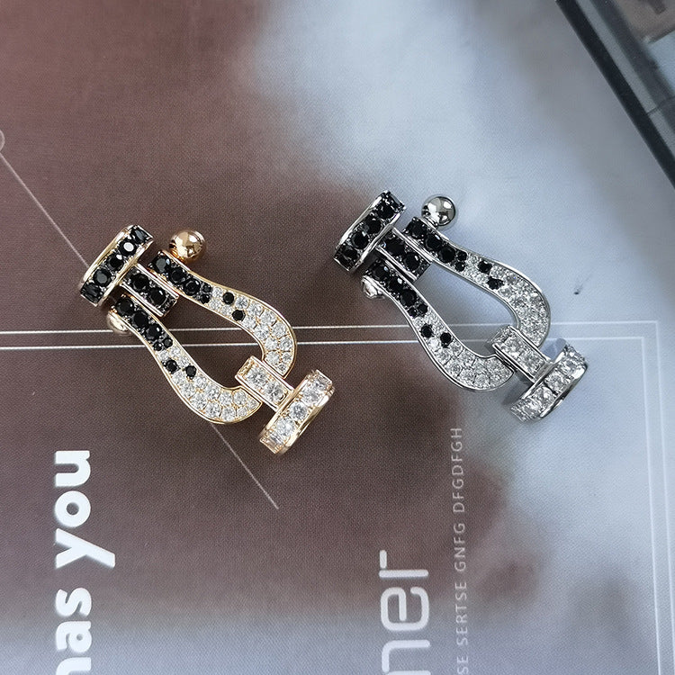 [Kincade Jewelery]FORCE LARGE HORSESHOE BLACK WHITE DIAMOND BRACELET SILVER