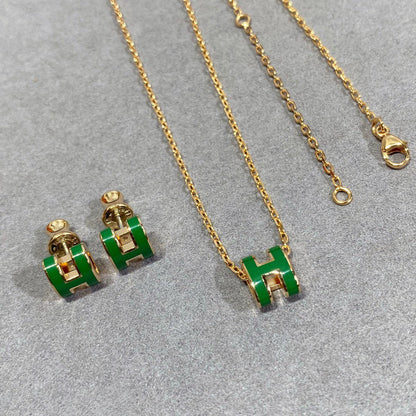 [Kincade Jewelery]POP H GREEN NECKLACE SILVER AND GOLD