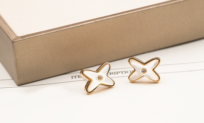 [Kincade Jewelery]JEUX DE WHITE MOP PINK GOLD DIAMOND EARRINGS